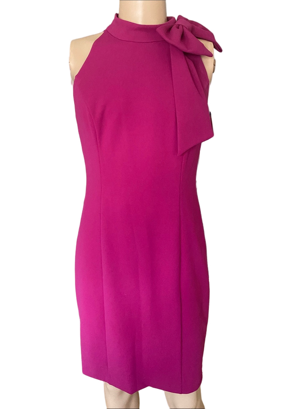 Eliza J Halter Bow-Accent Midi Dress in Fuchsia